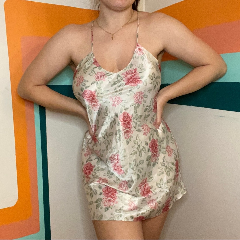 Slip Dress Size M w/ Pink Rose print
